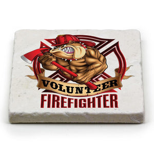 More Picture, Firefighter Fire Volunteer Dog Ivory Tumbled Marble 4IN x 4IN Coasters Gift Set