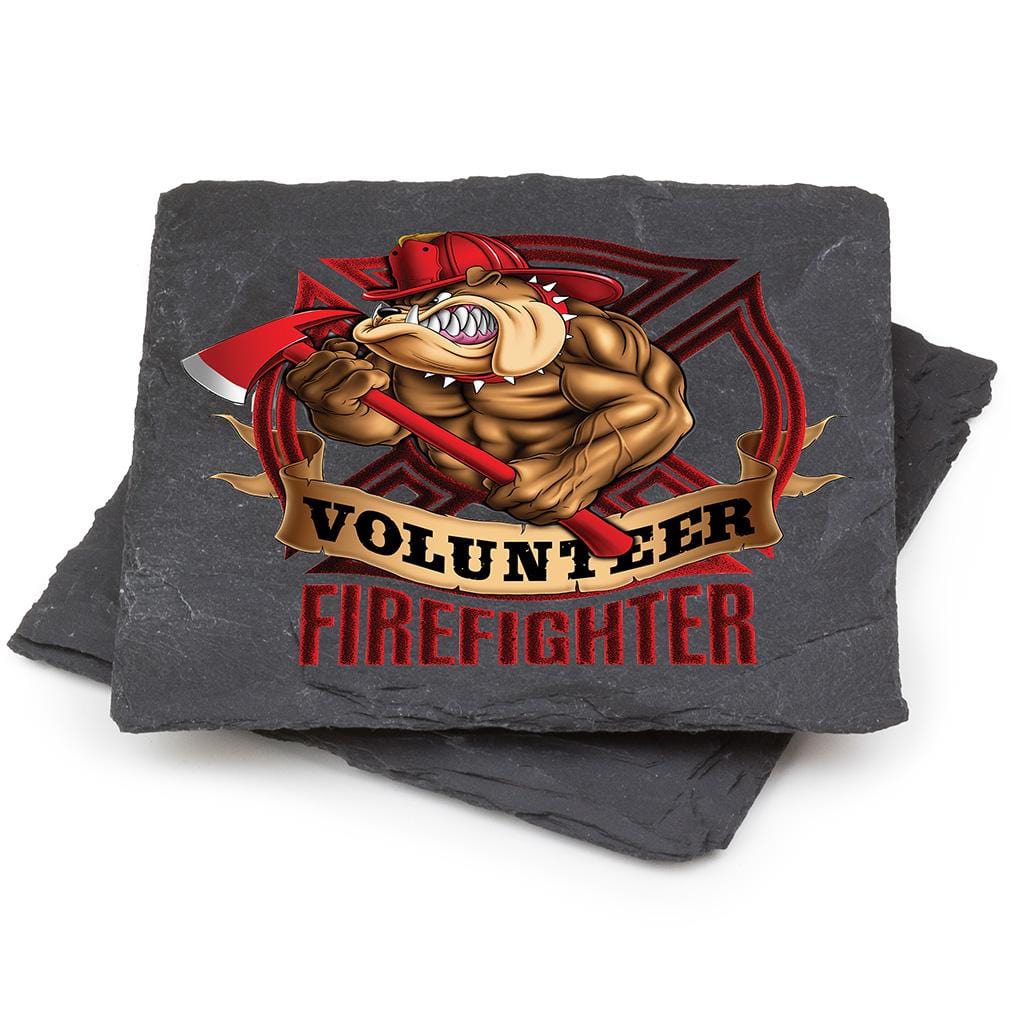 Firefighter Fire Volunteer Dog Black Slate 4IN x 4IN Coasters Gift Set