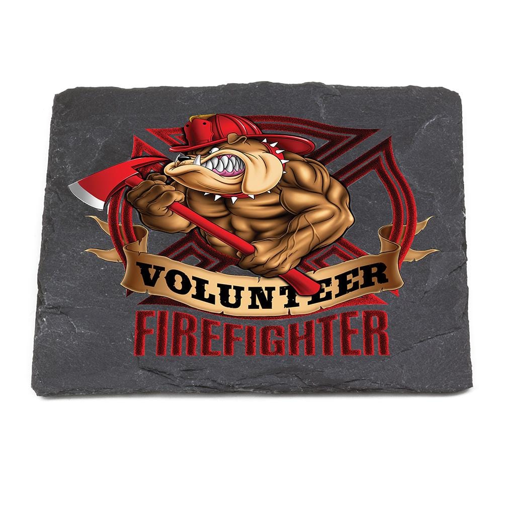 Firefighter Fire Volunteer Dog Black Slate 4IN x 4IN Coasters Gift Set