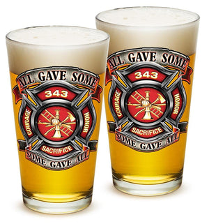 More Picture, Fire Honor Courage Sacrifice 343 badge Firefighter 16oz Pint Glass Glass Set