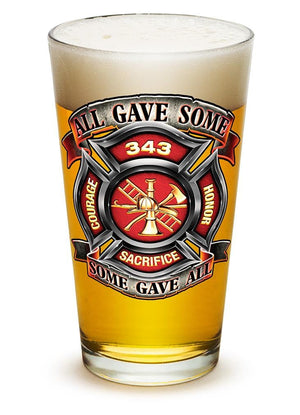 More Picture, Fire Honor Courage Sacrifice 343 badge Firefighter 16oz Pint Glass Glass Set