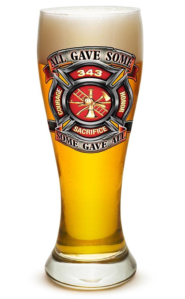 Fire Honor Courage Sacrifice 343 badge Firefighter 23oz Pilsner Glass Glass Set