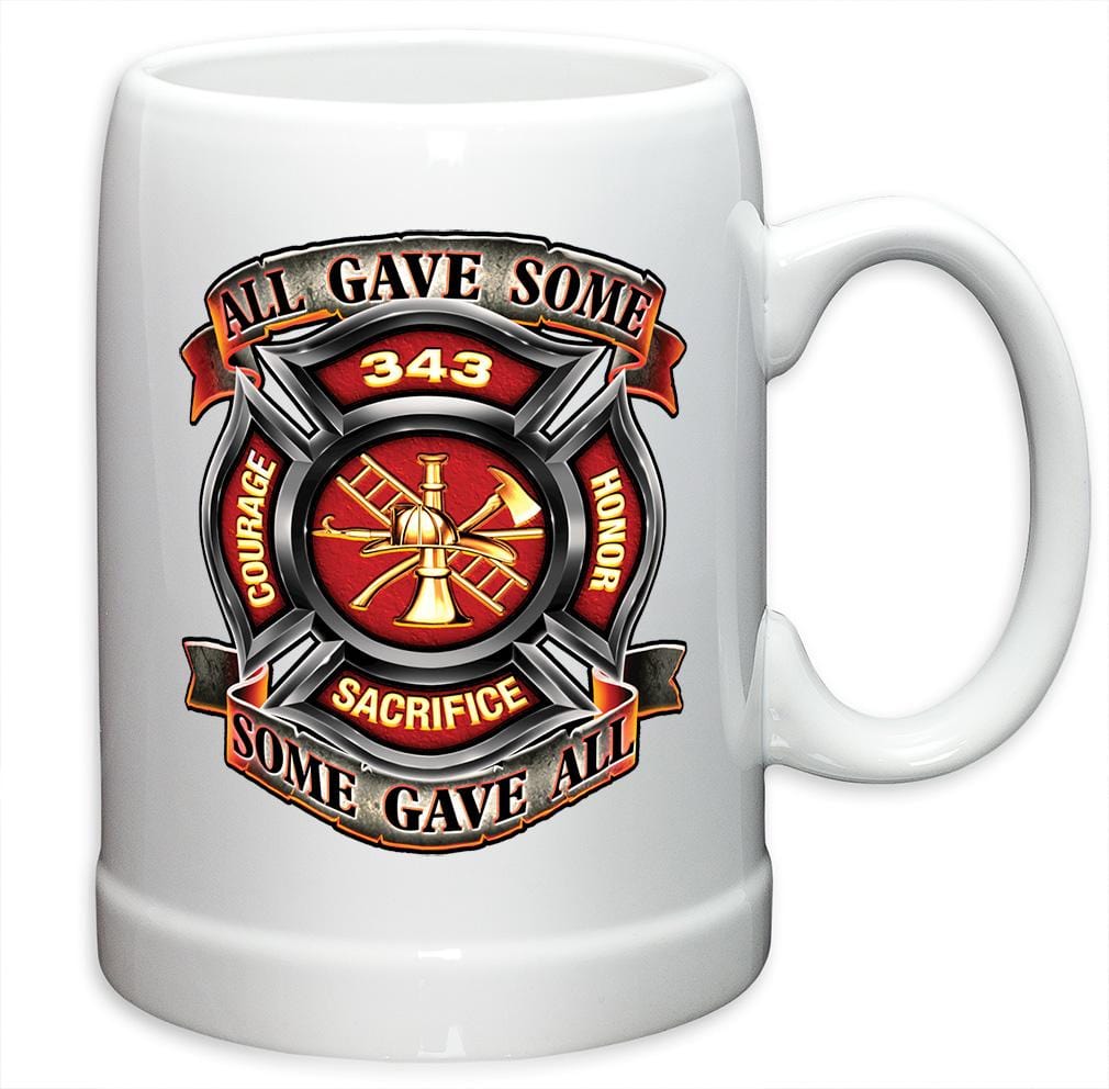 Firefighter Fire Honor Courage sacrifice 343 badge Stoneware White Coffee Mug Gift Set