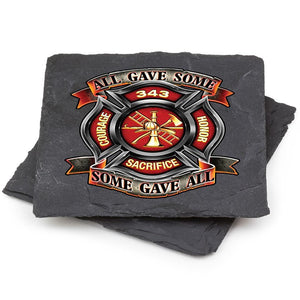 More Picture, Firefighter Fire Honor Courage Sacrifice 343 Badge Black Slate 4IN x 4IN Coasters Gift Set