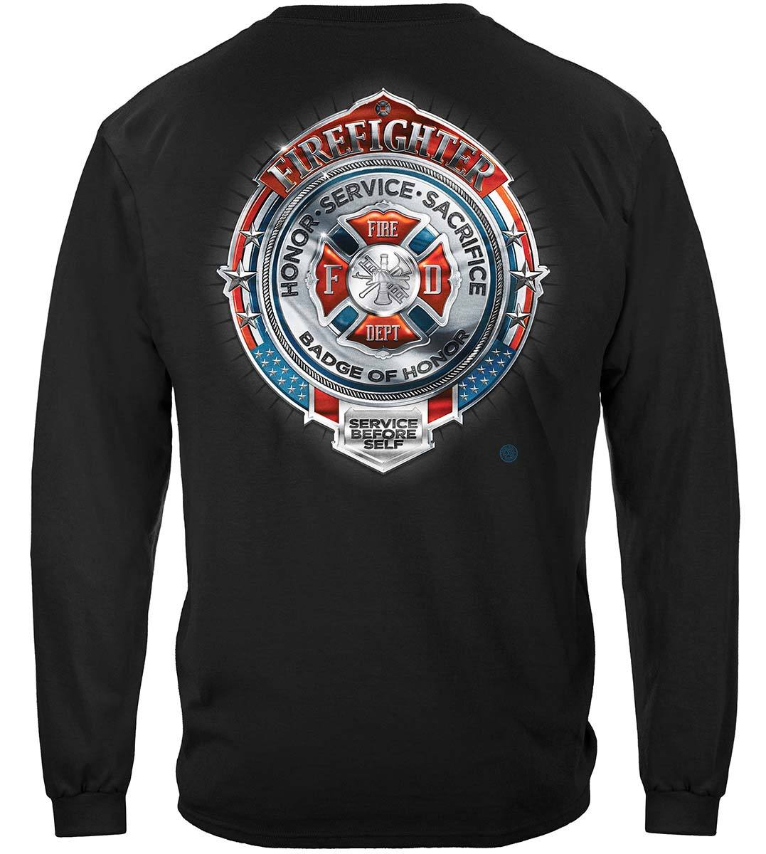 Fire Honor Service Sacrifice Chrome Badge Premium T-Shirt