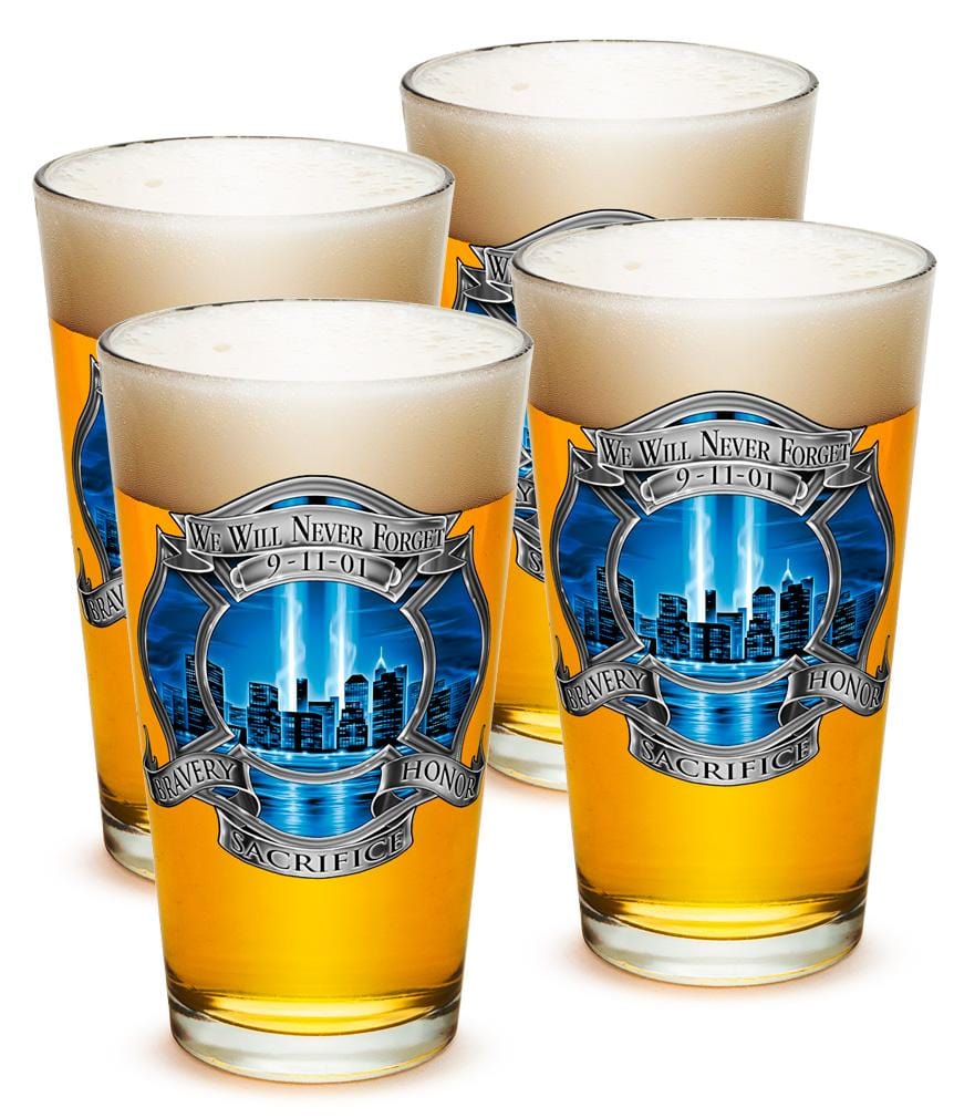 911 Firefighter Blue Skies 16oz Pint Glass Glass Set
