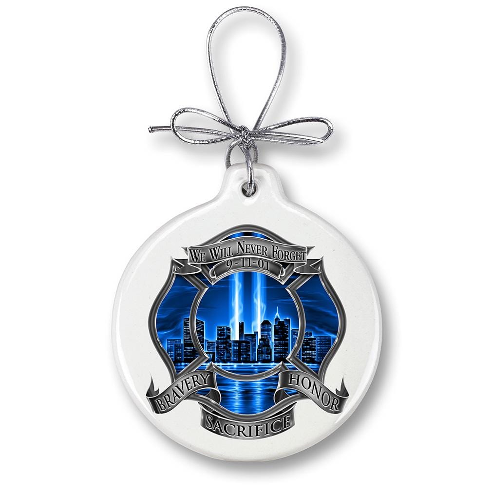 Firefighter 911 Blue Skies We Will Never Forget Christmas Tree Ornaments