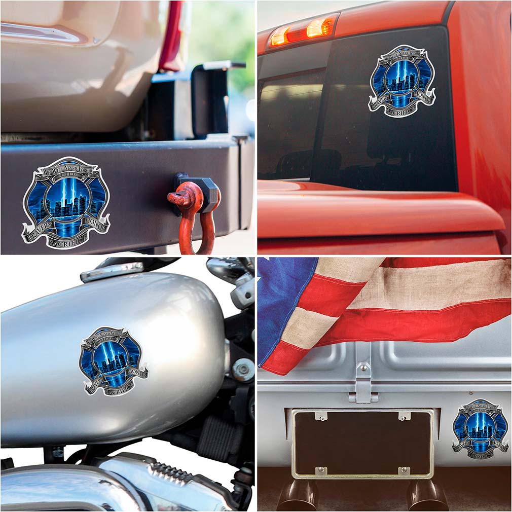 911 Firefighter Blue Skies We Will Never Forget Premium Reflective Decal