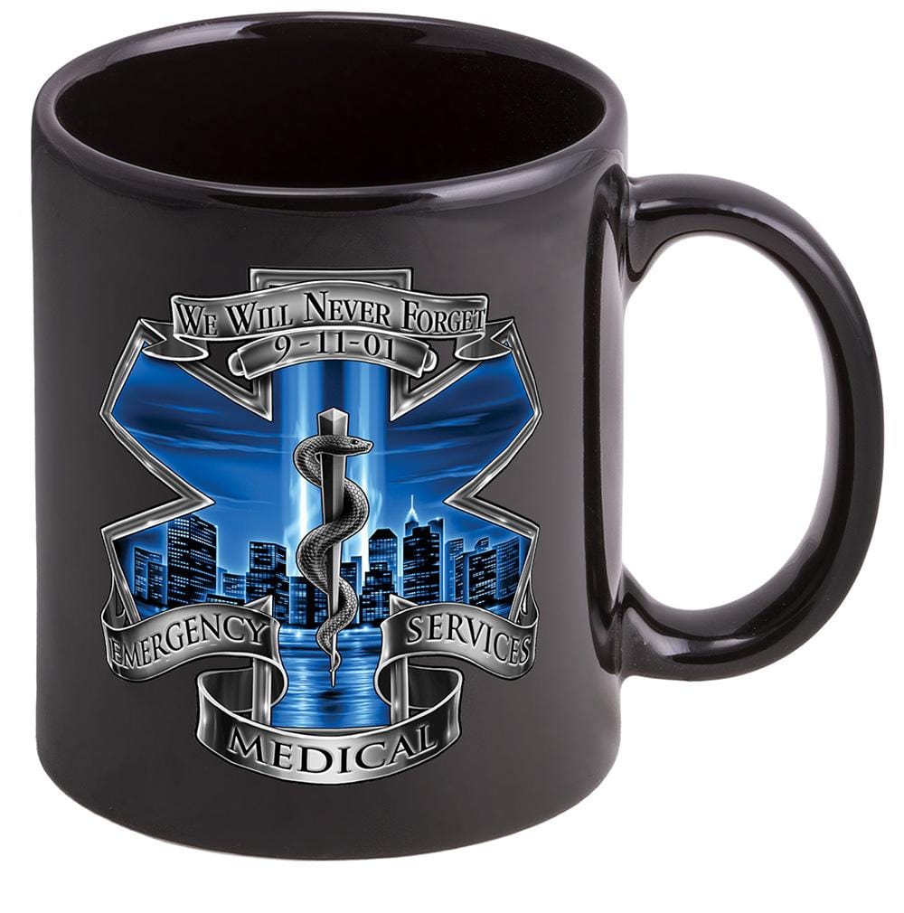 911 EMS EMT Blue Skies Stoneware Black Coffee Mug Gift Set