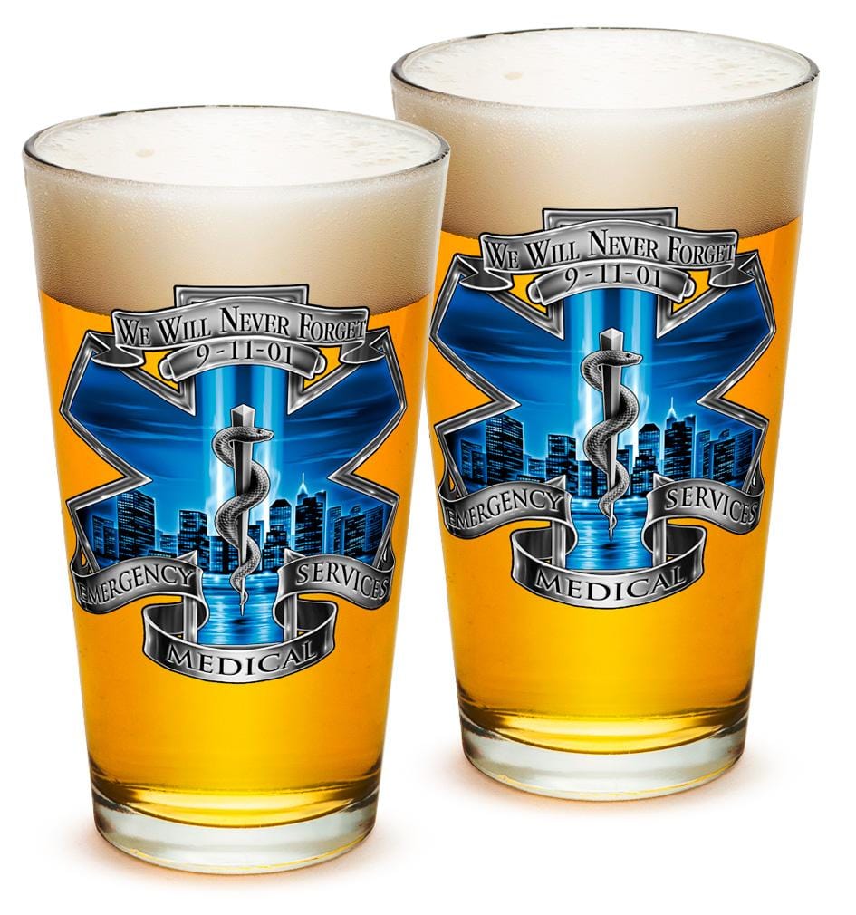 911 EMS Blue Skies we will never forget 16oz Pint Glass Glass Set