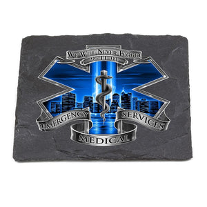 More Picture, 911 EMS EMT Blue Skies We Will Never forget Black Slate 4IN x 4IN Coasters Gift Set