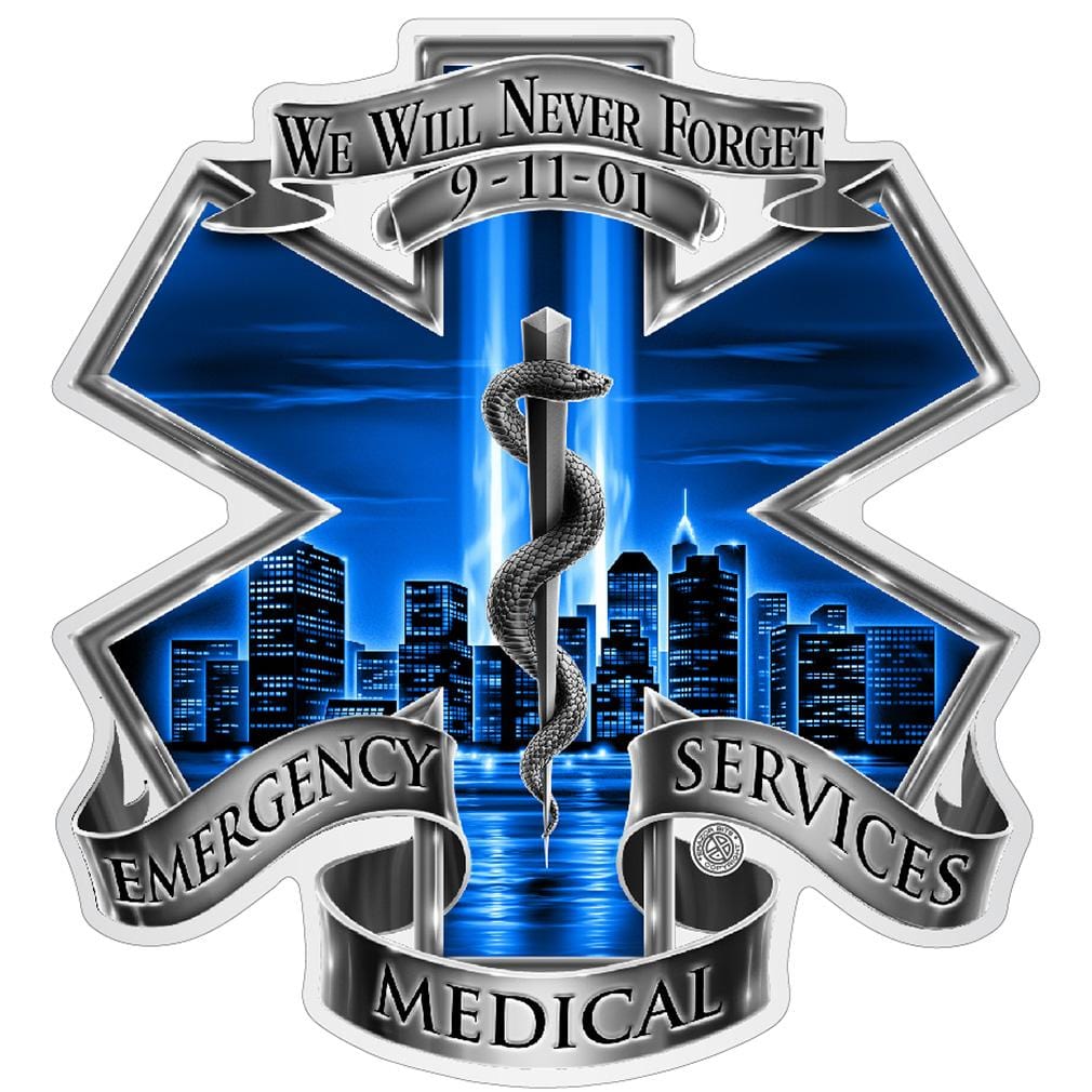 911 EMS Blue Skies We Will Never Forget Premium Reflective Decal