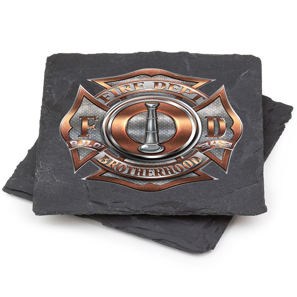 Firefighter 1 Bugle Ranking Black Slate 4IN x 4IN Coasters Gift Set