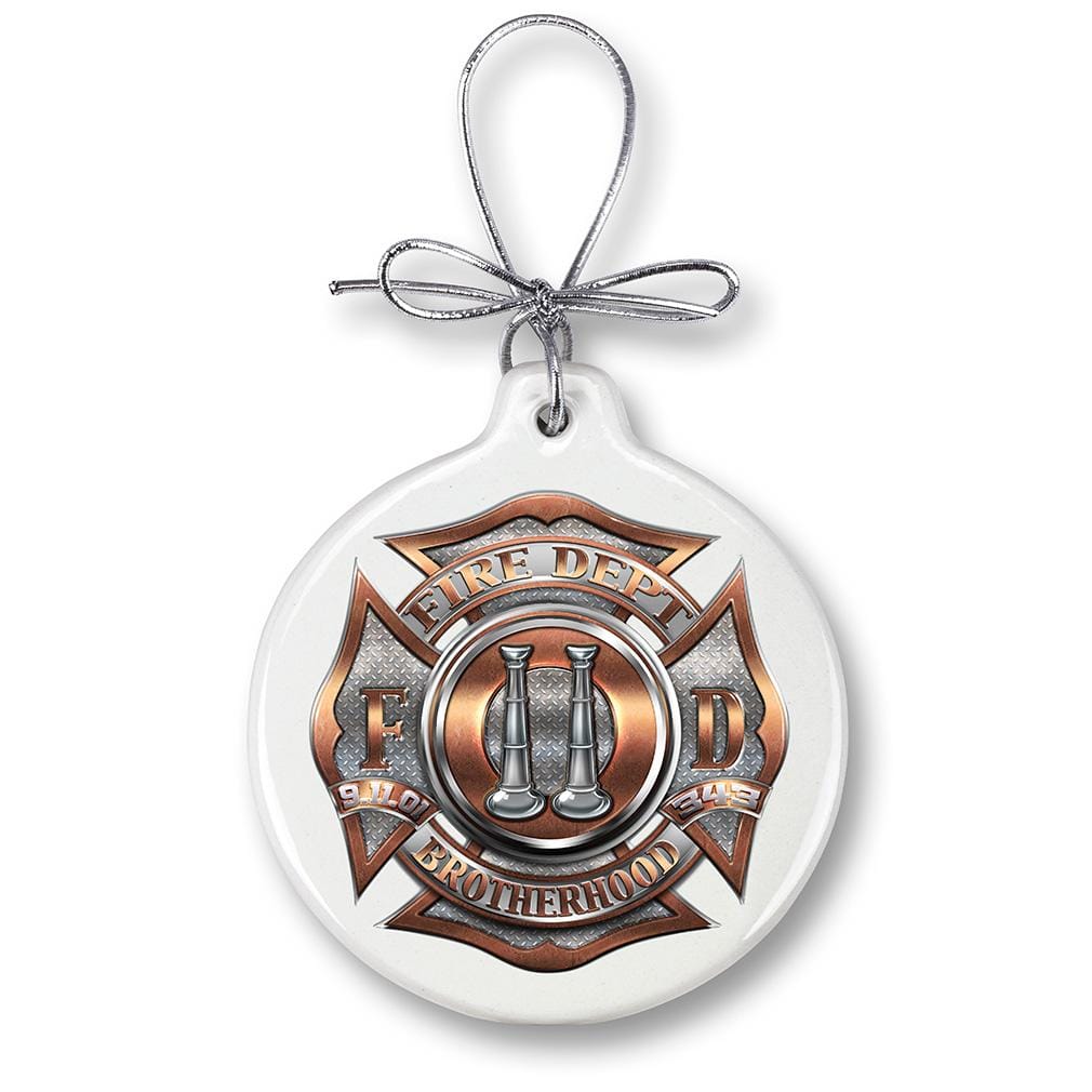 2 Bugle Ranking Firefighter Christmas Tree Ornaments