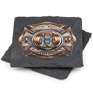 More Picture, Firefighter 2 Bugle Ranking Black Slate 4IN x 4IN Coasters Gift Set