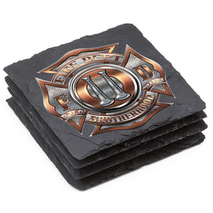More Picture, Firefighter 2 Bugle Ranking Black Slate 4IN x 4IN Coasters Gift Set