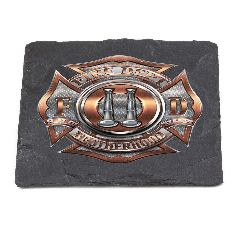 Firefighter 2 Bugle Ranking Black Slate 4IN x 4IN Coasters Gift Set