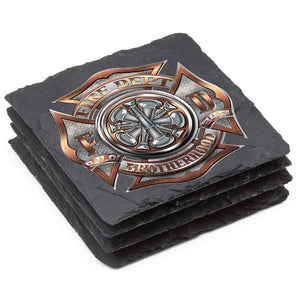 More Picture, Firefighter 5 Bugle Ranking Black Slate 4IN x 4IN Coasters Gift Set