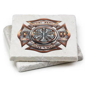 More Picture, Firefighter Past Chief Ivory Tumbled Marble 4IN x 4IN Coasters Gift Set