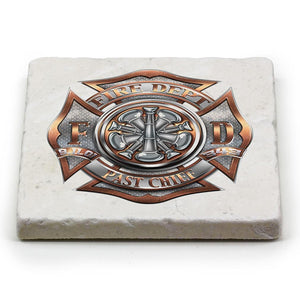 More Picture, Firefighter Past Chief Ivory Tumbled Marble 4IN x 4IN Coasters Gift Set