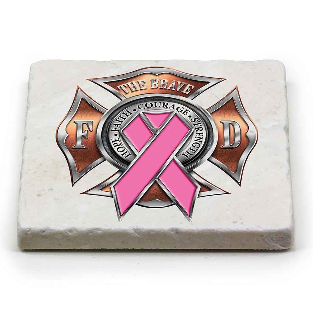 Firefighter Race for a Cure Ivory Tumbled Marble 4IN x 4IN Coasters Gift Set