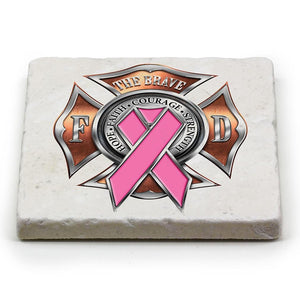 More Picture, Firefighter Race for a Cure Ivory Tumbled Marble 4IN x 4IN Coasters Gift Set