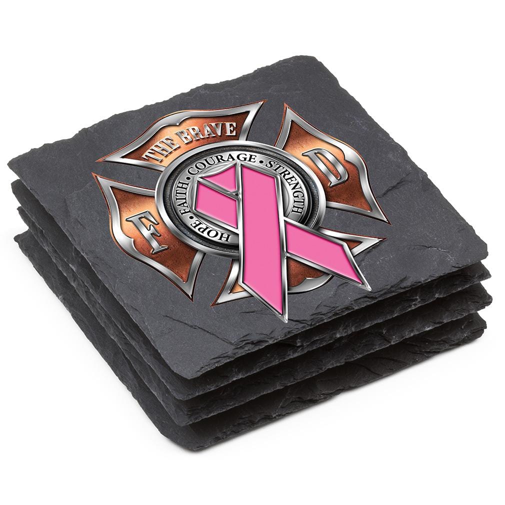 Firefighter Race for a Cure Black Slate 4IN x 4IN Coasters Gift Set
