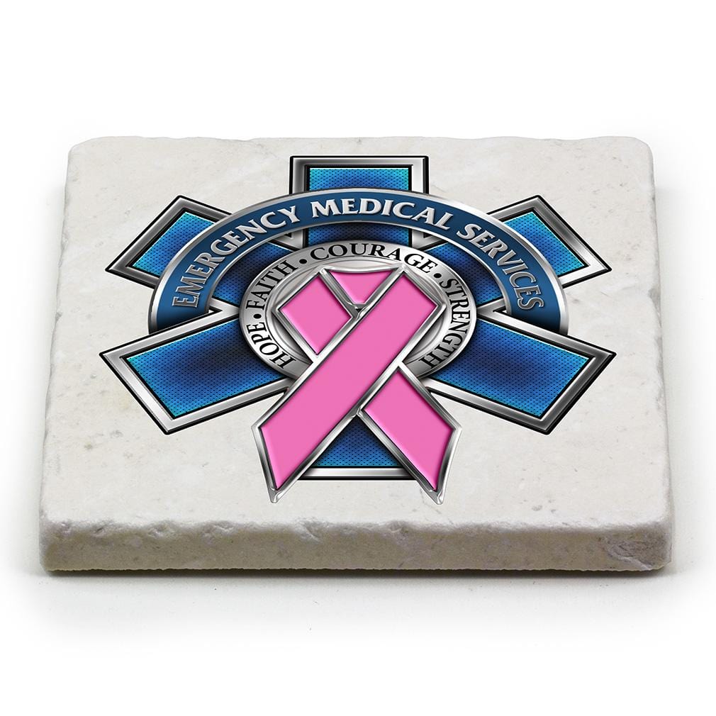 EMS EMT Racefor a Cure Ivory Tumbled Marble 4IN x 4IN Coasters Gift Set