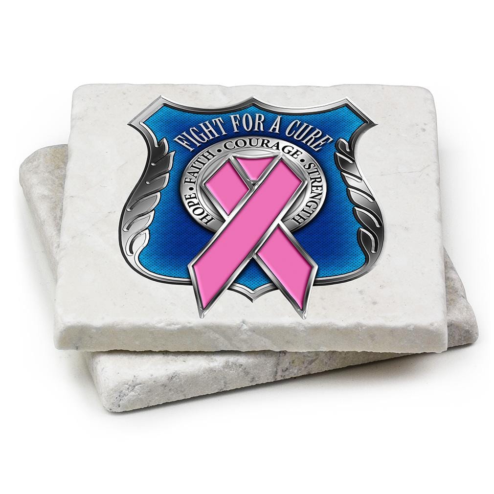 Law Enforcement Police Race for a Cure Ivory Tumbled Marble 4IN x 4IN Coasters Gift Set