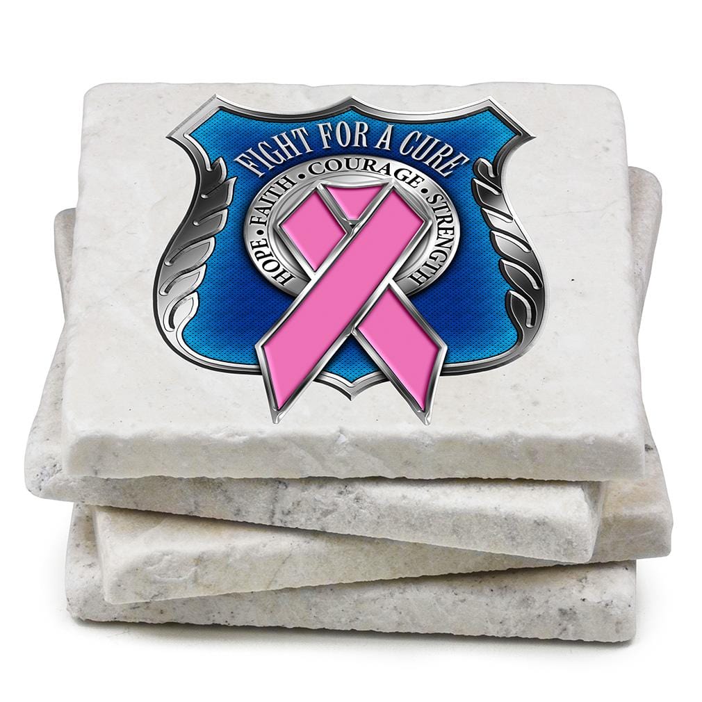 Law Enforcement Police Race for a Cure Ivory Tumbled Marble 4IN x 4IN Coasters Gift Set