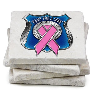 More Picture, Law Enforcement Police Race for a Cure Ivory Tumbled Marble 4IN x 4IN Coasters Gift Set