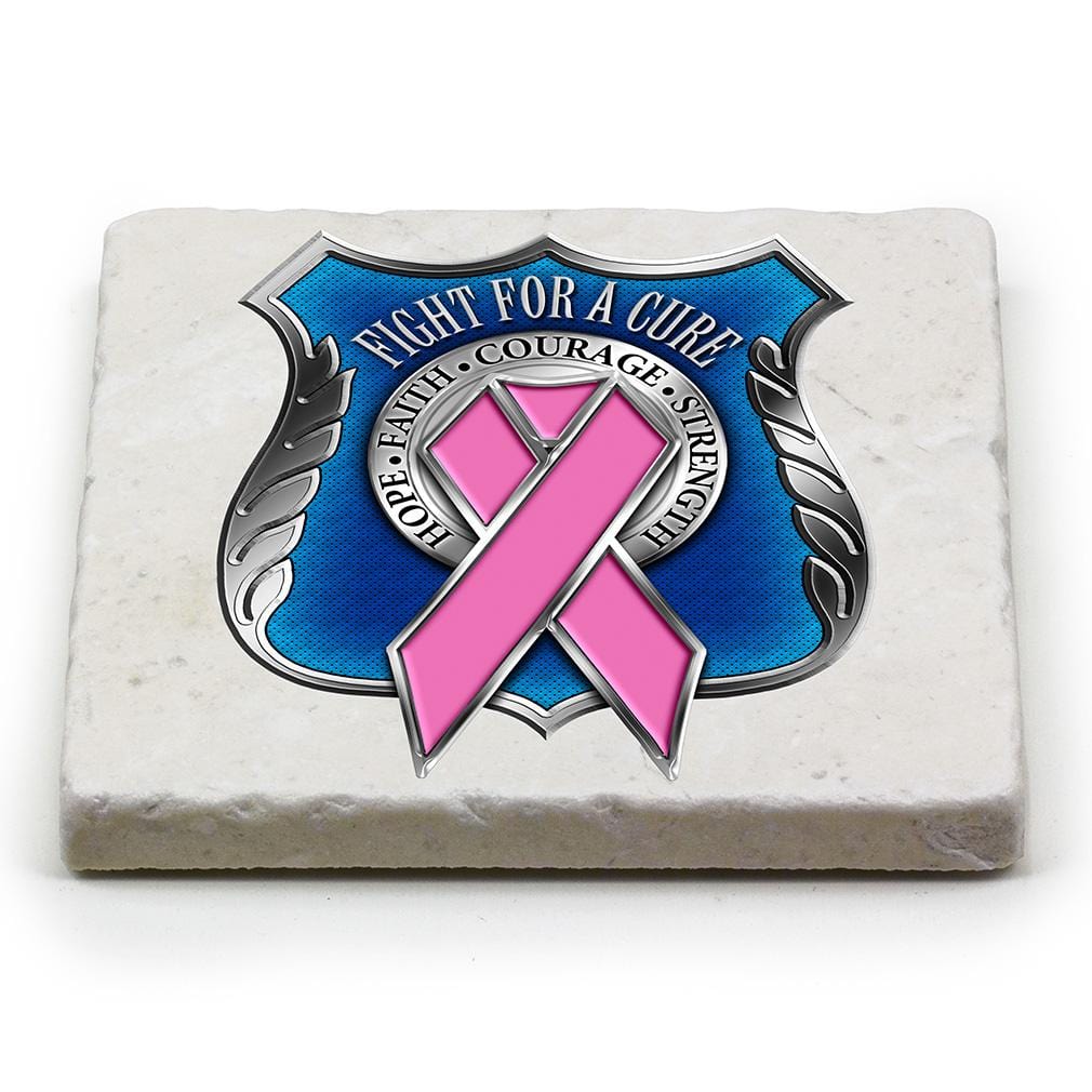 Law Enforcement Police Race for a Cure Ivory Tumbled Marble 4IN x 4IN Coasters Gift Set