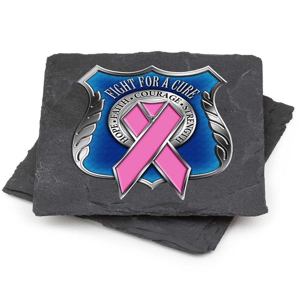 Law Enforcement Police Race for a Cure Black Slate 4IN x 4IN Coasters Gift Set