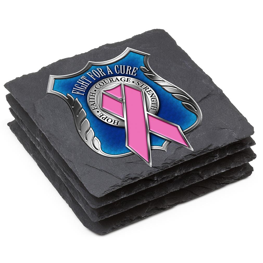 Law Enforcement Police Race for a Cure Black Slate 4IN x 4IN Coasters Gift Set
