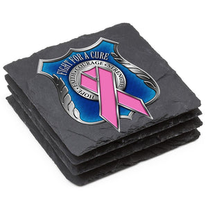 More Picture, Law Enforcement Police Race for a Cure Black Slate 4IN x 4IN Coasters Gift Set