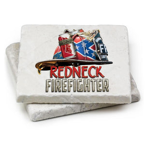 More Picture, Redneck Firefighter Ivory Tumbled Marble 4IN x 4IN Coasters Gift Set