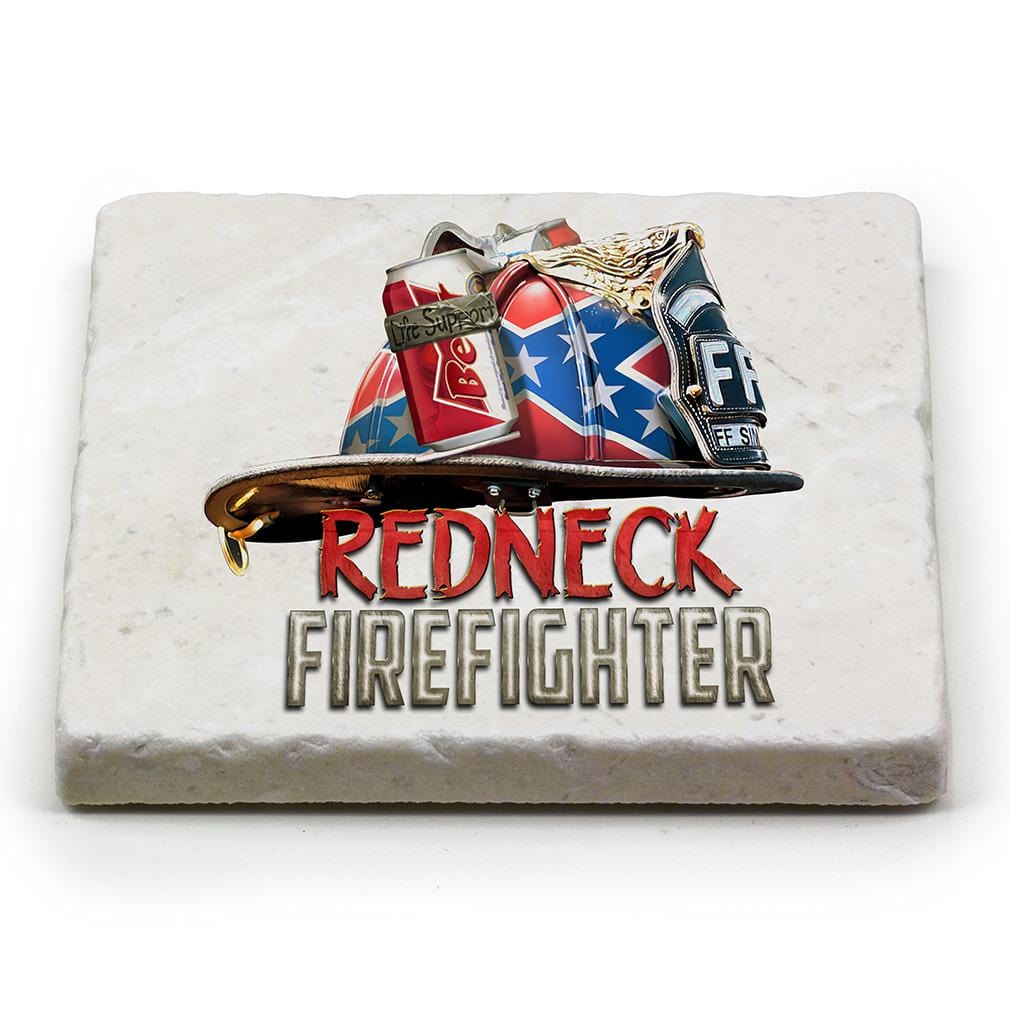 Redneck Firefighter Ivory Tumbled Marble 4IN x 4IN Coasters Gift Set