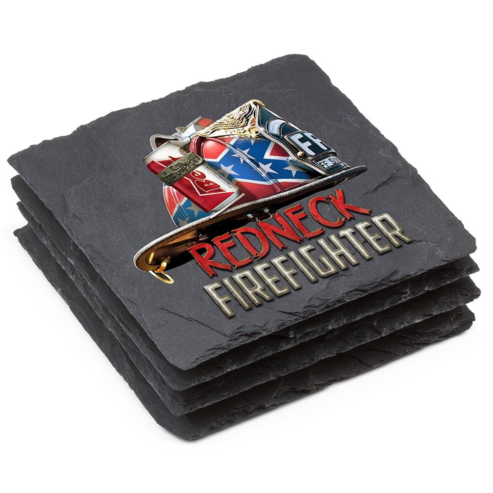 Redneck Firefighter Black Slate 4IN x 4IN Coasters Gift Set
