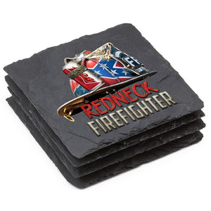 More Picture, Redneck Firefighter Black Slate 4IN x 4IN Coasters Gift Set