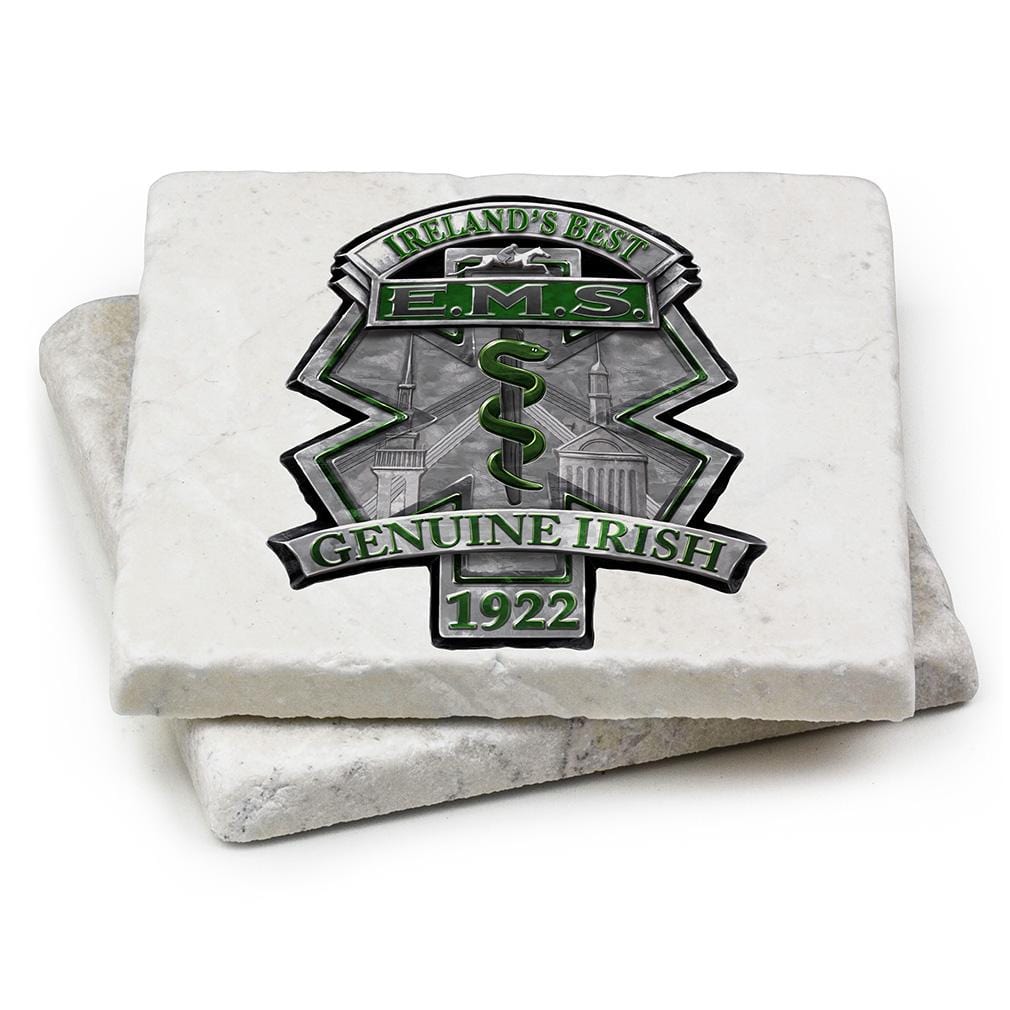 EMS EMT Ireland Best Ivory Tumbled Marble 4IN x 4IN Coasters Gift Set