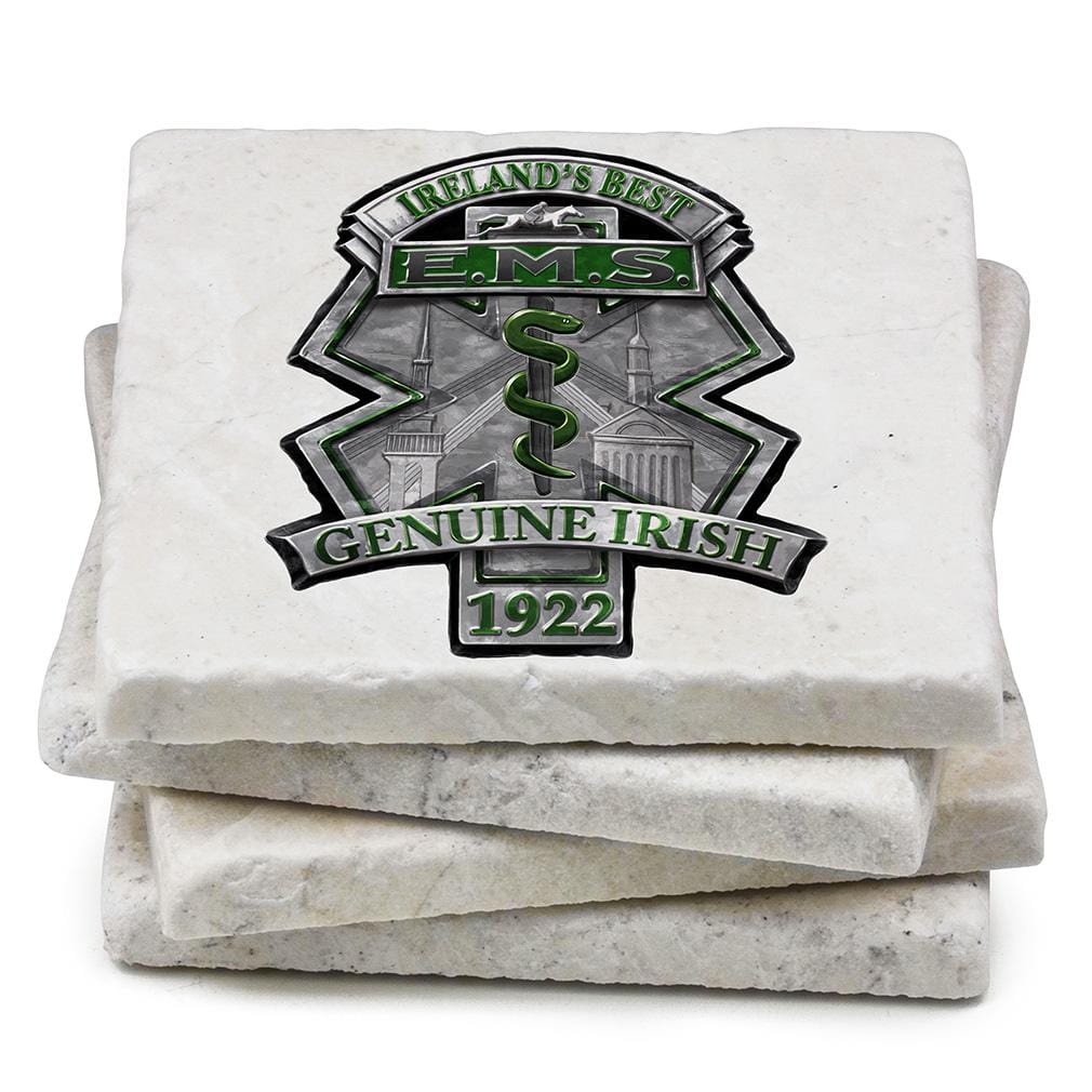 EMS EMT Ireland Best Ivory Tumbled Marble 4IN x 4IN Coasters Gift Set