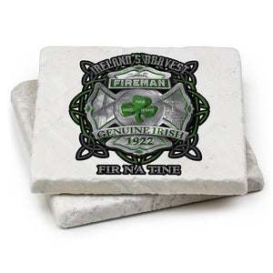 More Picture, Firefighter Garda Irish Ireland Bravest Ivory Tumbled Marble 4IN x 4IN Coasters Gift Set
