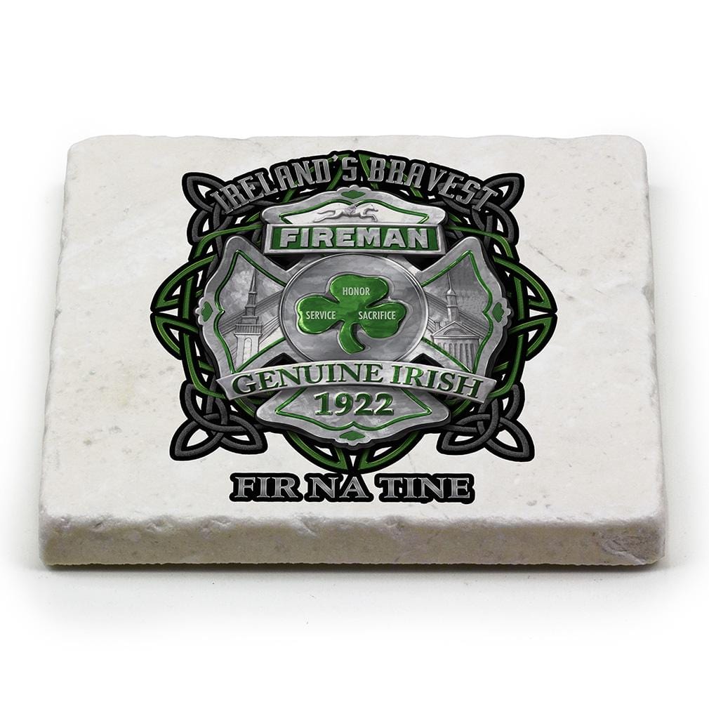 Firefighter Garda Ireland Bravest Ivory Tumbled Marble 4IN x 4IN Coasters Gift Set