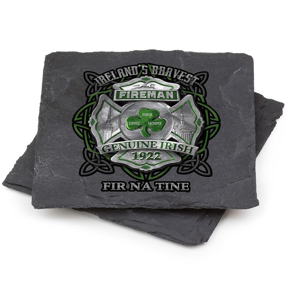 Firefighter Garda Ireland Bravest Black Slate 4IN x 4IN Coasters Gift Set