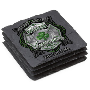 More Picture, Firefighter Garda Irish Ireland Bravest Black Slate 4IN x 4IN Coasters Gift Set
