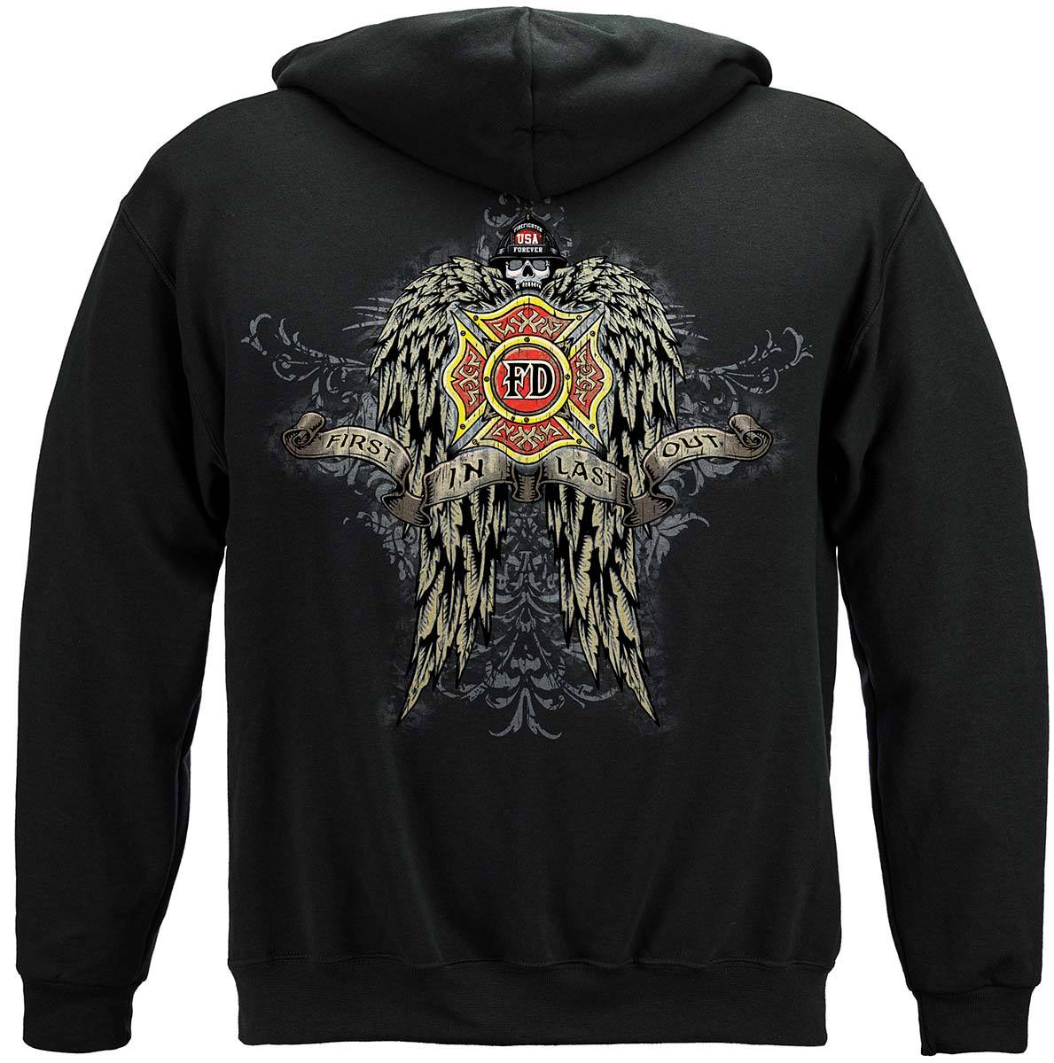 Firefighter Skull Wings Full Premium T-Shirt