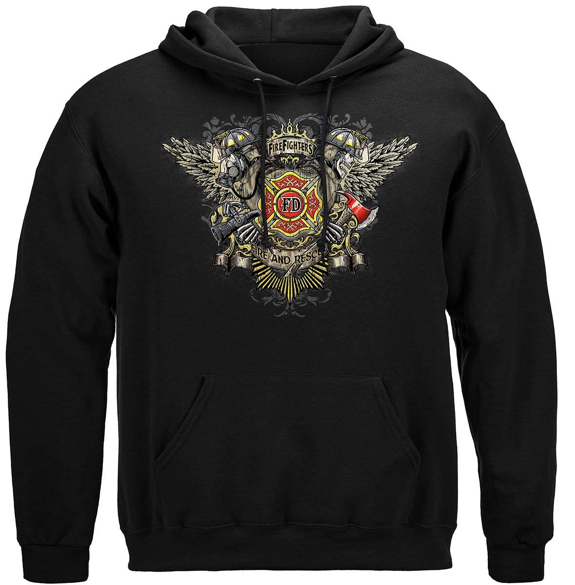 Firefighter Skull Wings Full Premium T-Shirt
