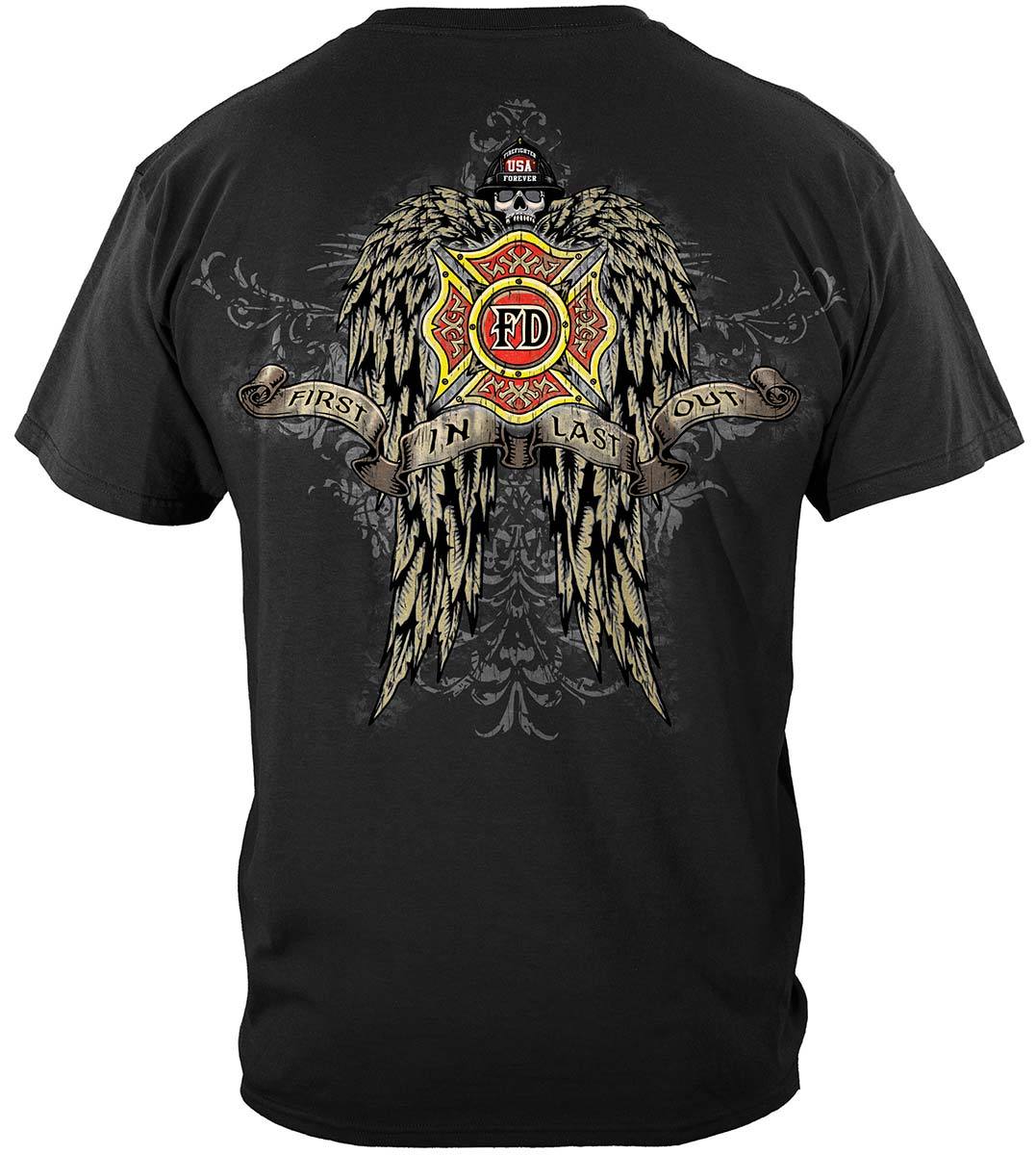 Firefighter Skull Wings Full Premium T-Shirt