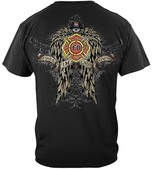 More Picture, Firefighter Skull Wings Full Premium Hooded Sweat Shirt