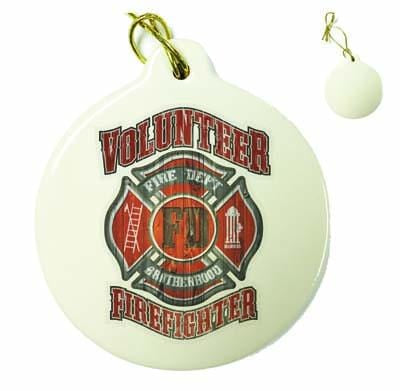 Firefighter Faded Planks Christmas Tree Ornaments